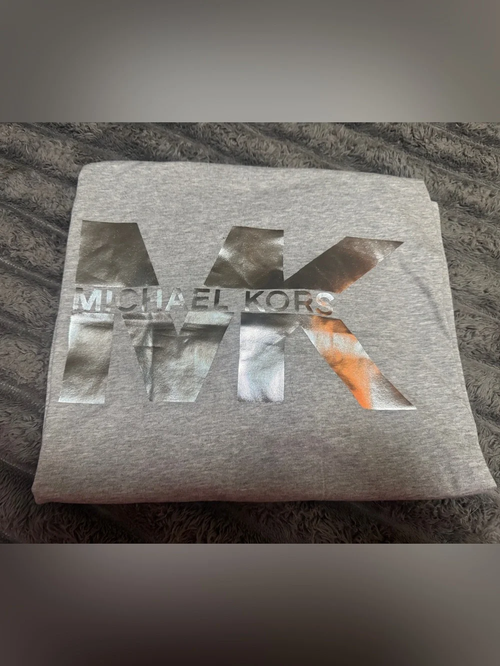 Michael Kors Men's Light Grey Tee with Metallic MK Logo